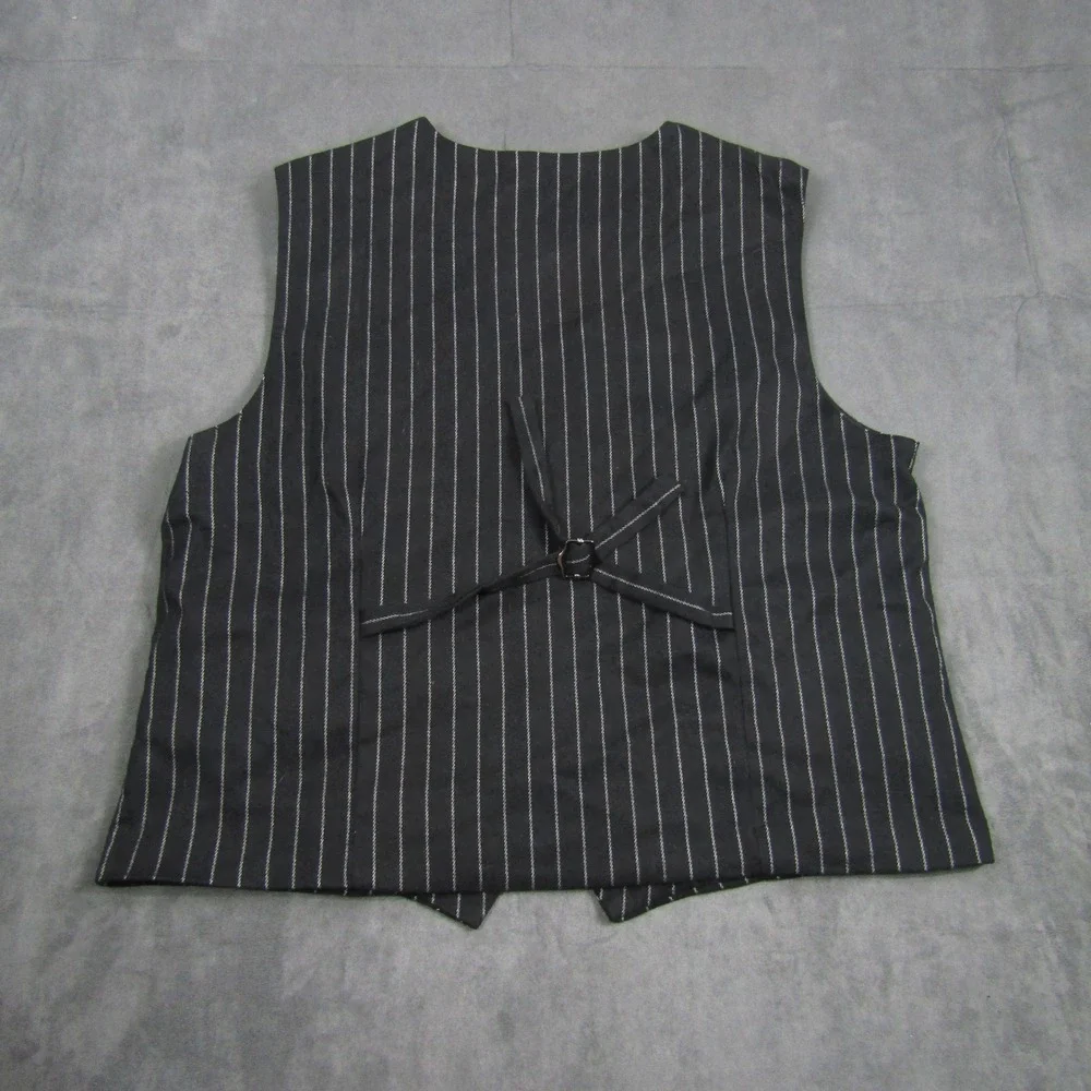 Pinstripe Vest Men XL Black White Cotton Cinch Back Waistcoat Wedding